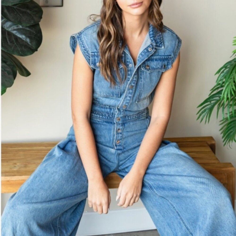 Casual Blue Denim Jumpsuit